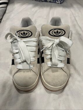 adidas Off-White Suede Sneakers with Black Stripes